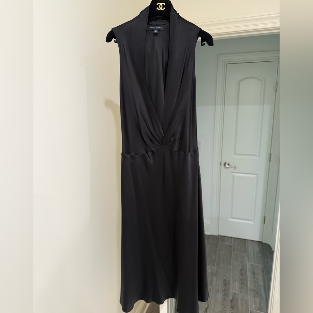 Low V Black Silk Midi Dress